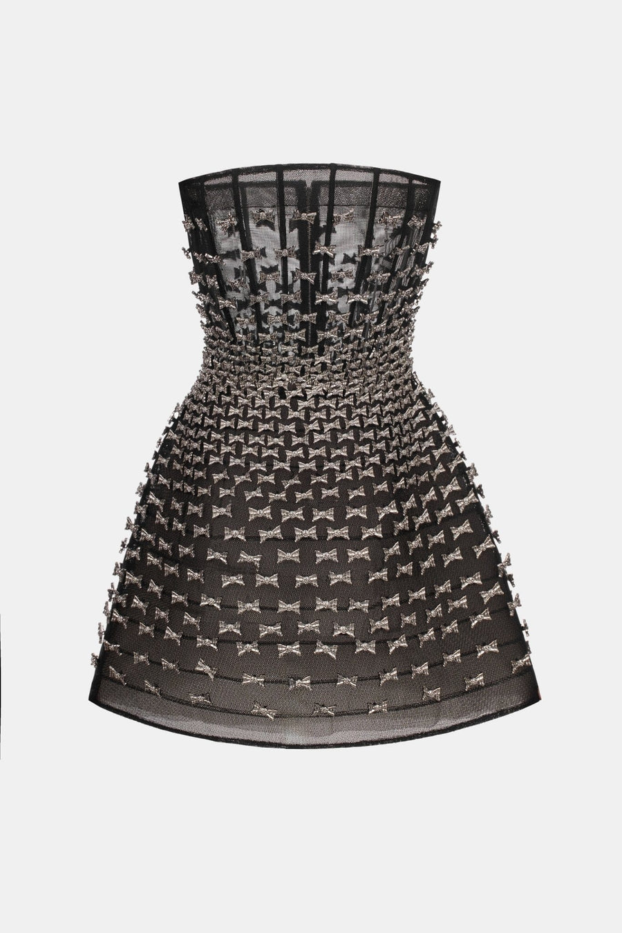 Silver Bow Strapless Mini Dress