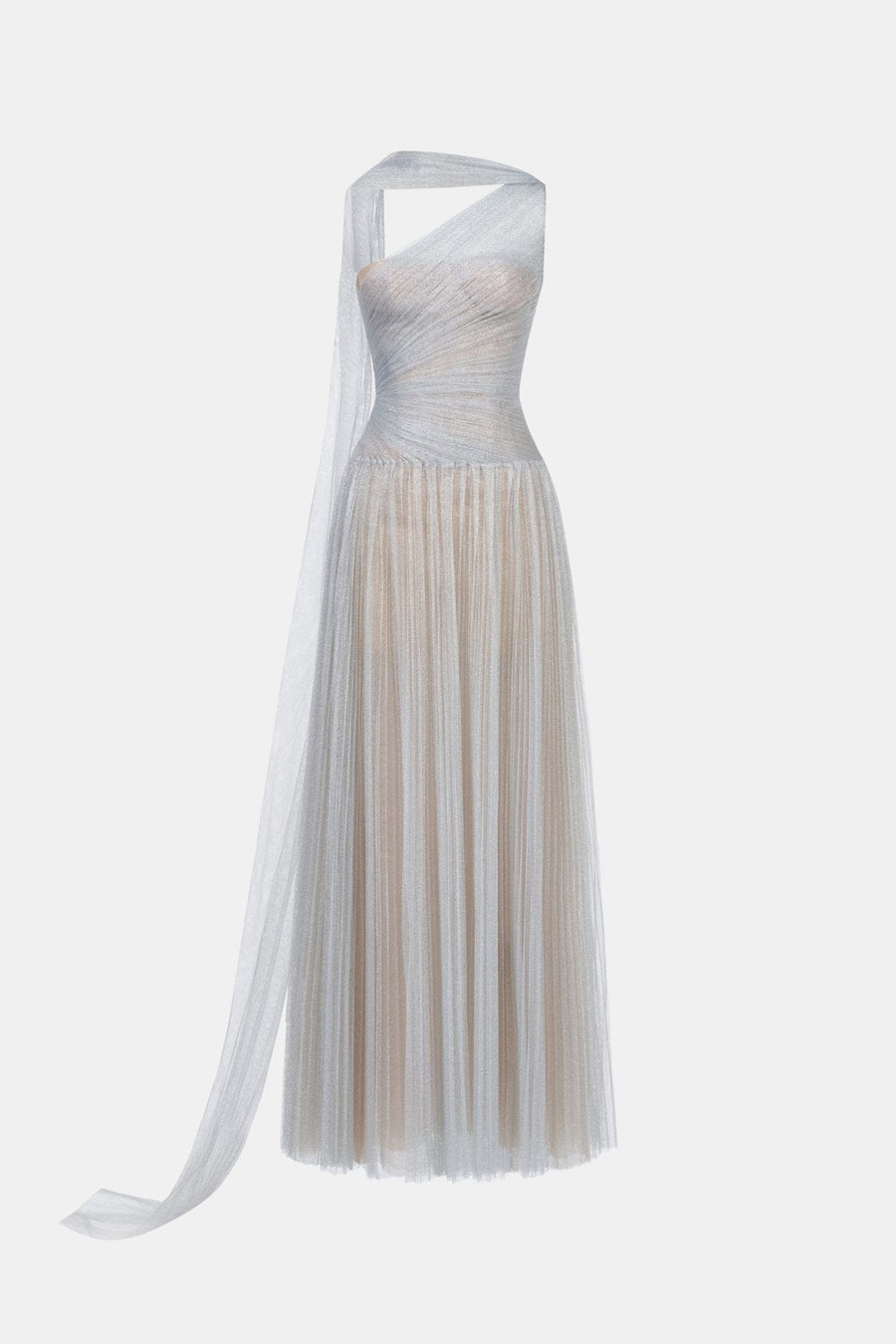 Silver Draped Maxi Dress