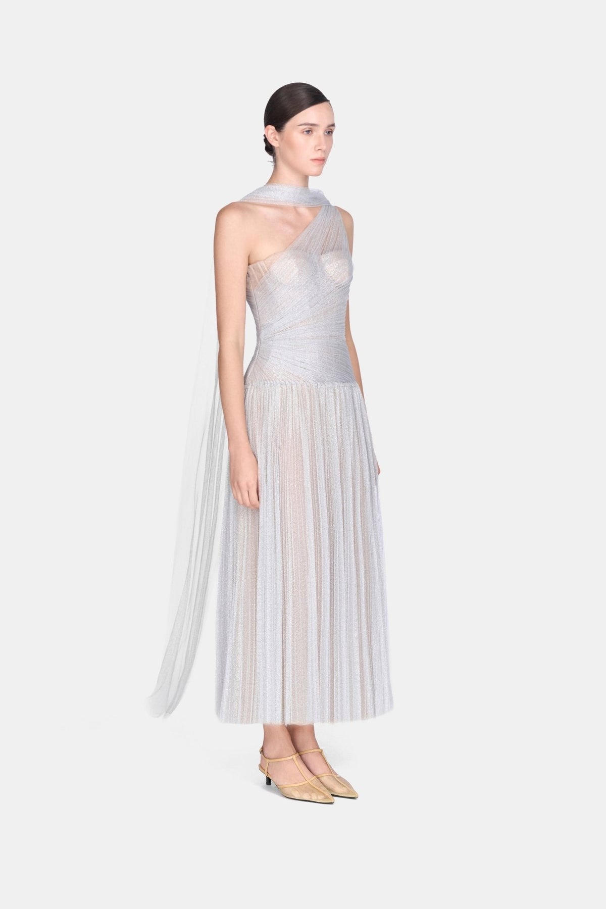 Silver Draped Midi Dress by Montsand