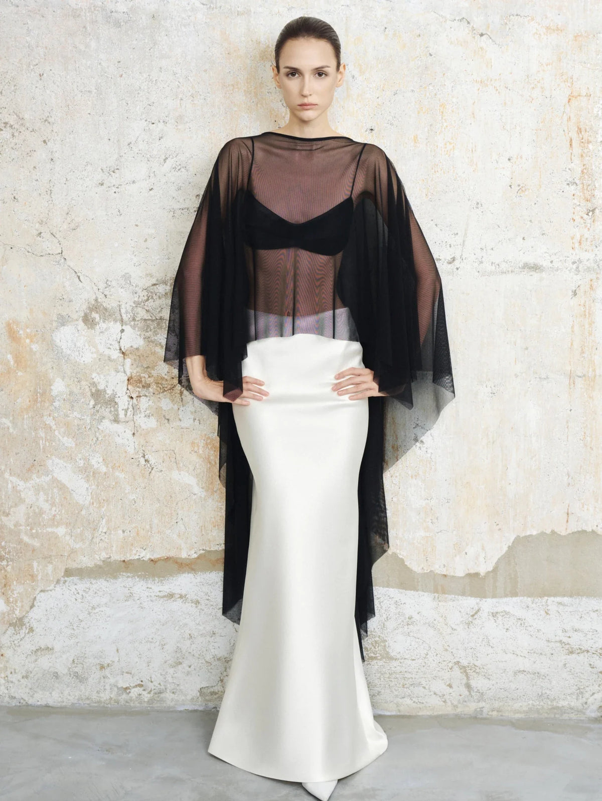 Mesh Cape & Satin Bralette Set by COCOSIN