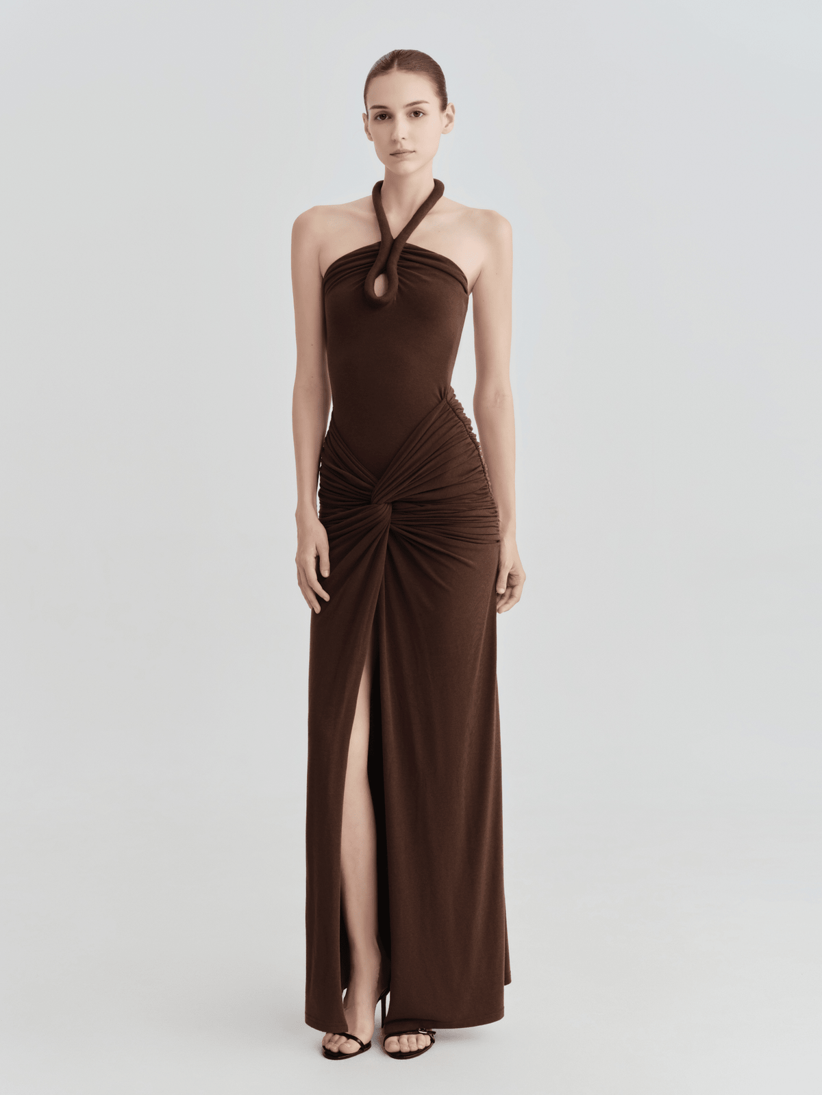 The Ashley Halter Keyhole Twist-Front Maxi Dress by COCOSIN