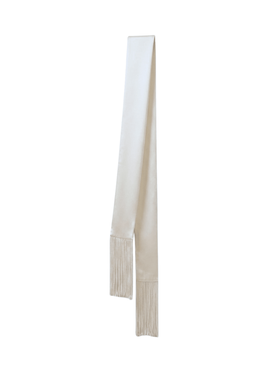 Ivory Satin Fringe Scarf
