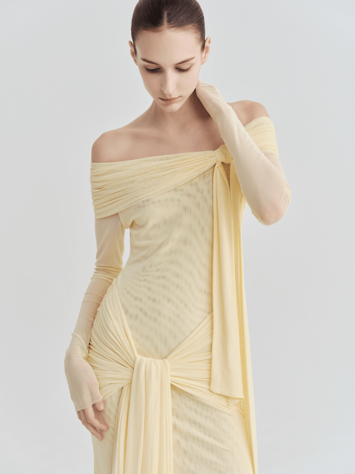 The Lily Off-Shoulder Draped Tie Maxi Dress by COCOSIN