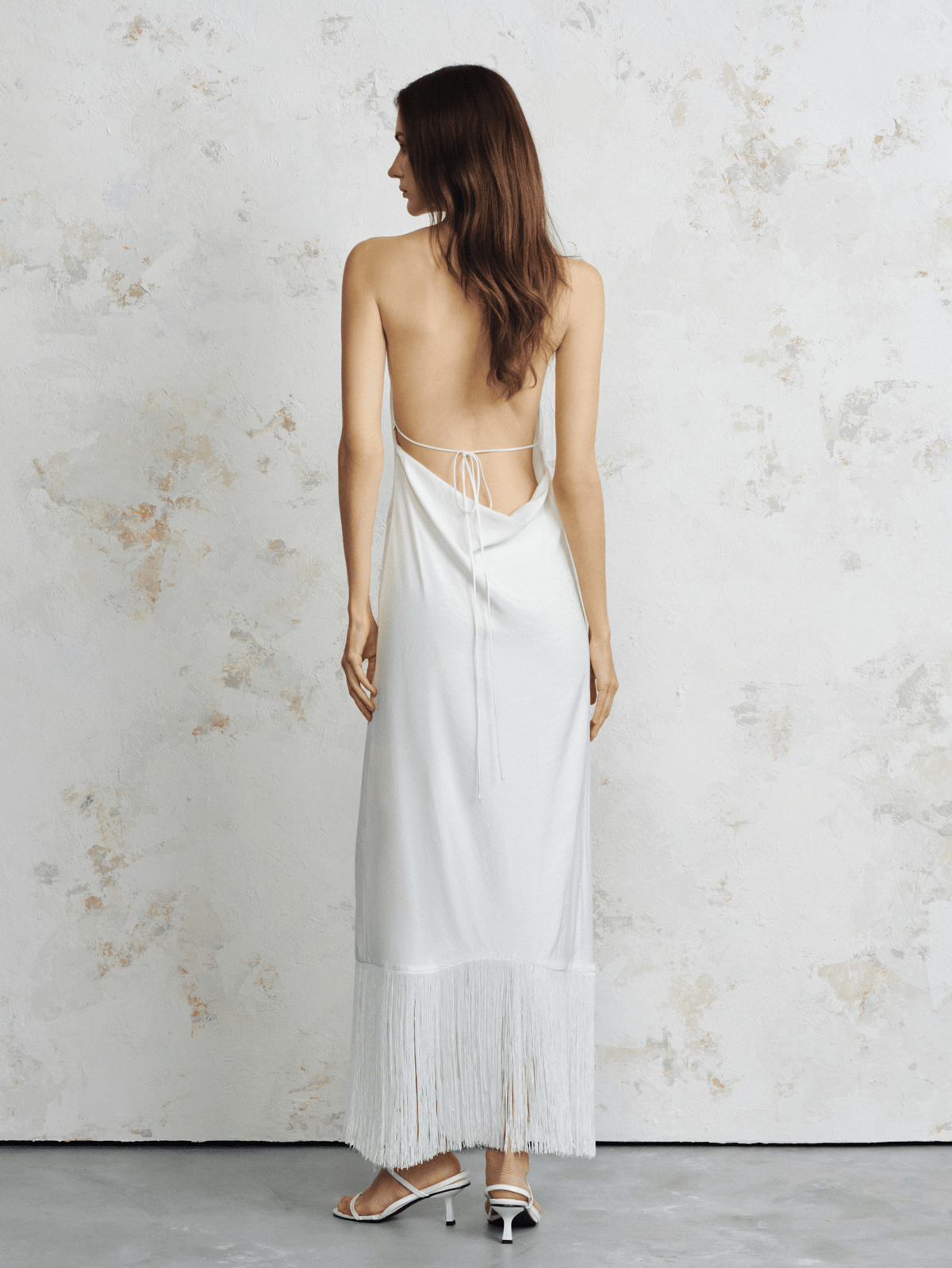 Lyra Fringe Satin Maxi Dress by COCOSIN