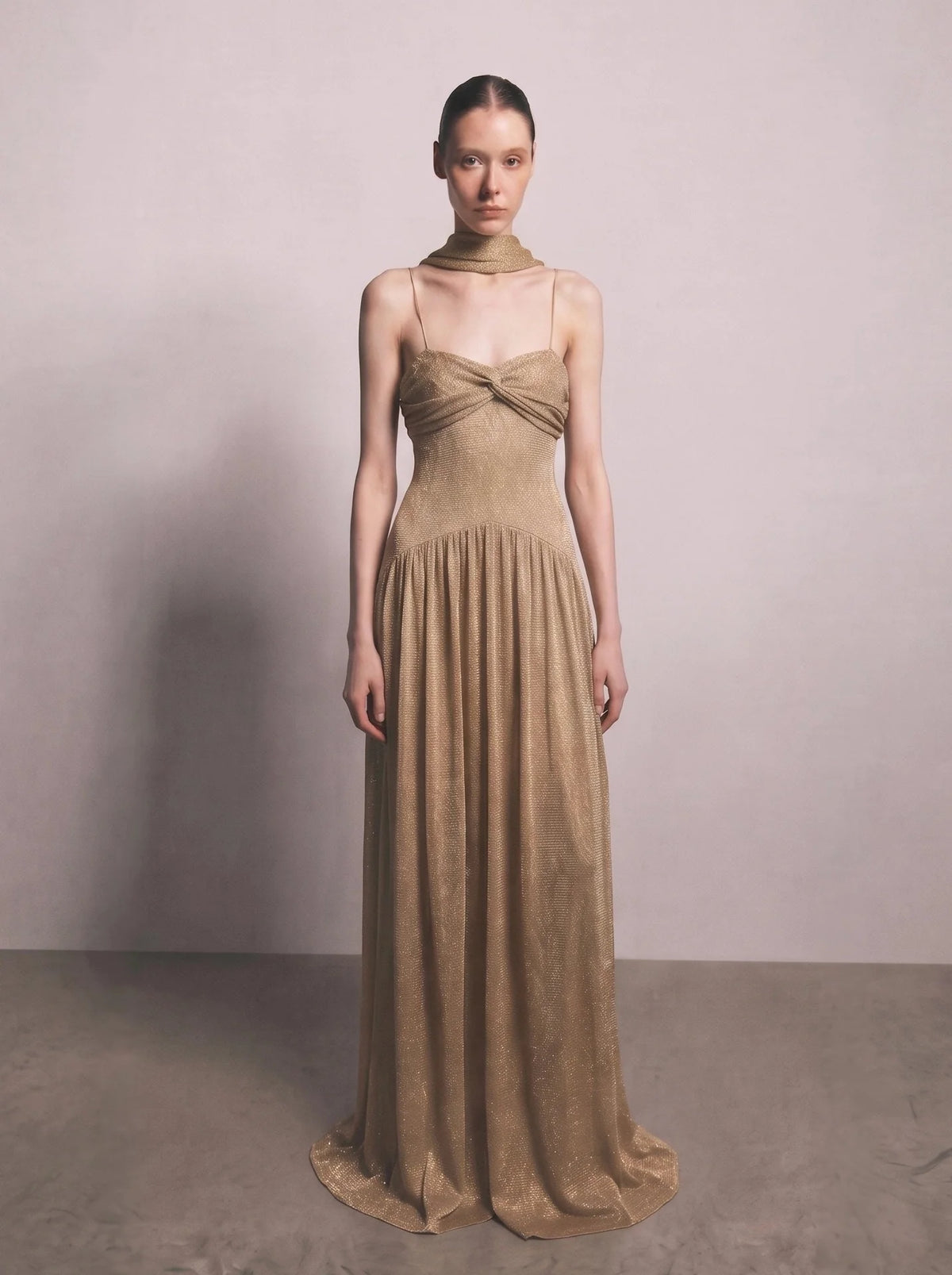 The Metallic Muse Mesh Halter Gown by COCOSIN