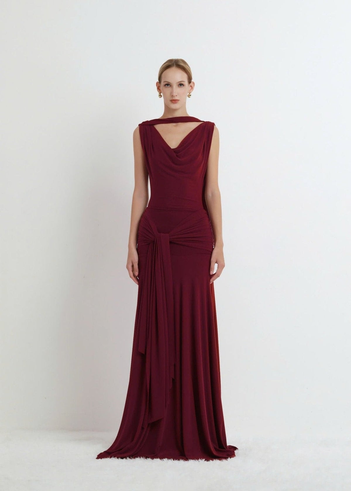 The Solène Drape Maxi Dress by COCOSIN