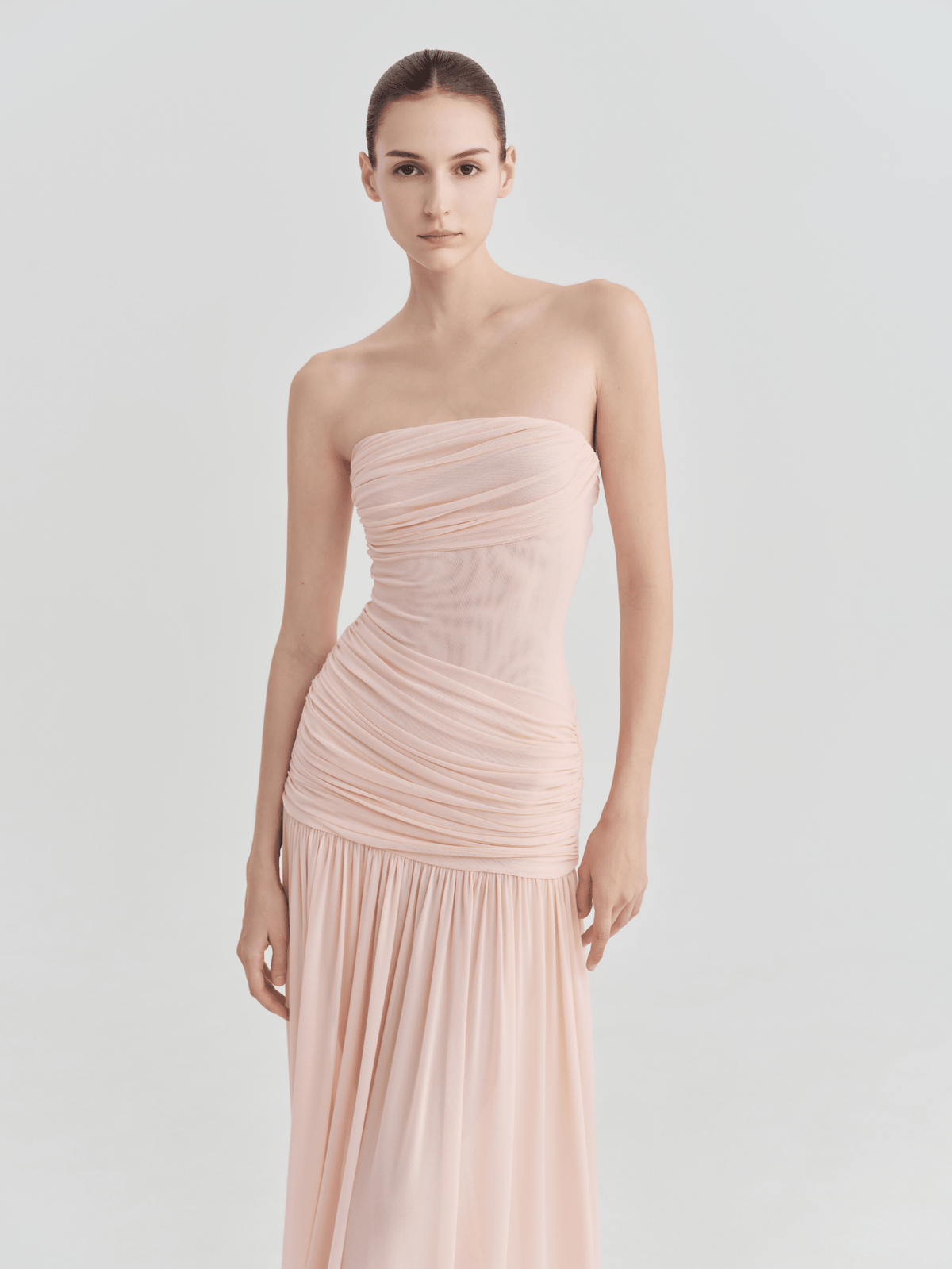 The Victoria Strapless Ruched Maxi Dress by COCOSIN