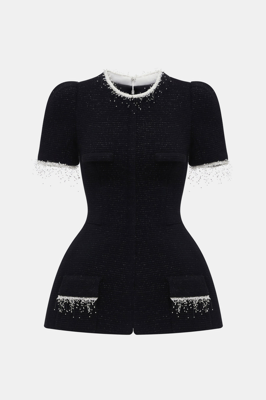 Black Short Sleeve Tweed Blazer