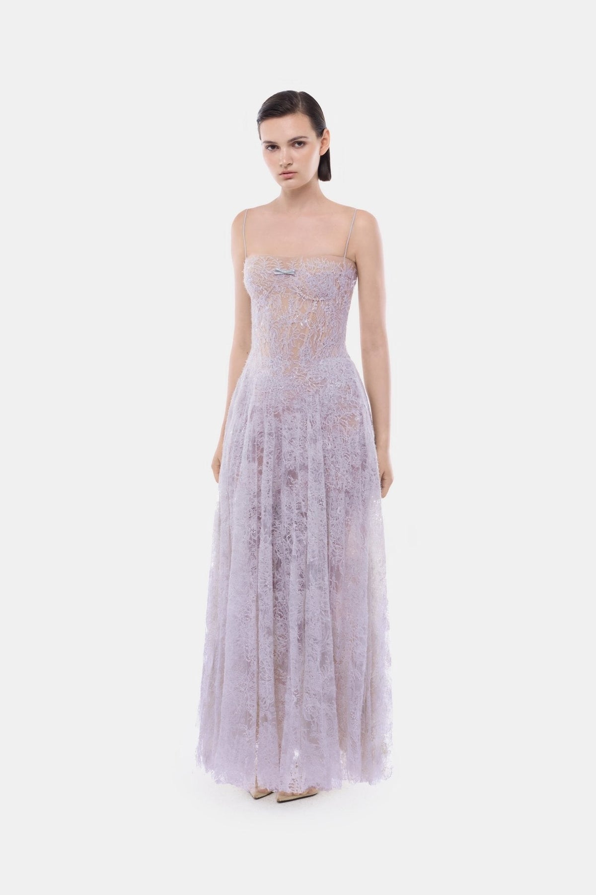 Violet Straight Neckline Pleat Maxi Dress by Montsand
