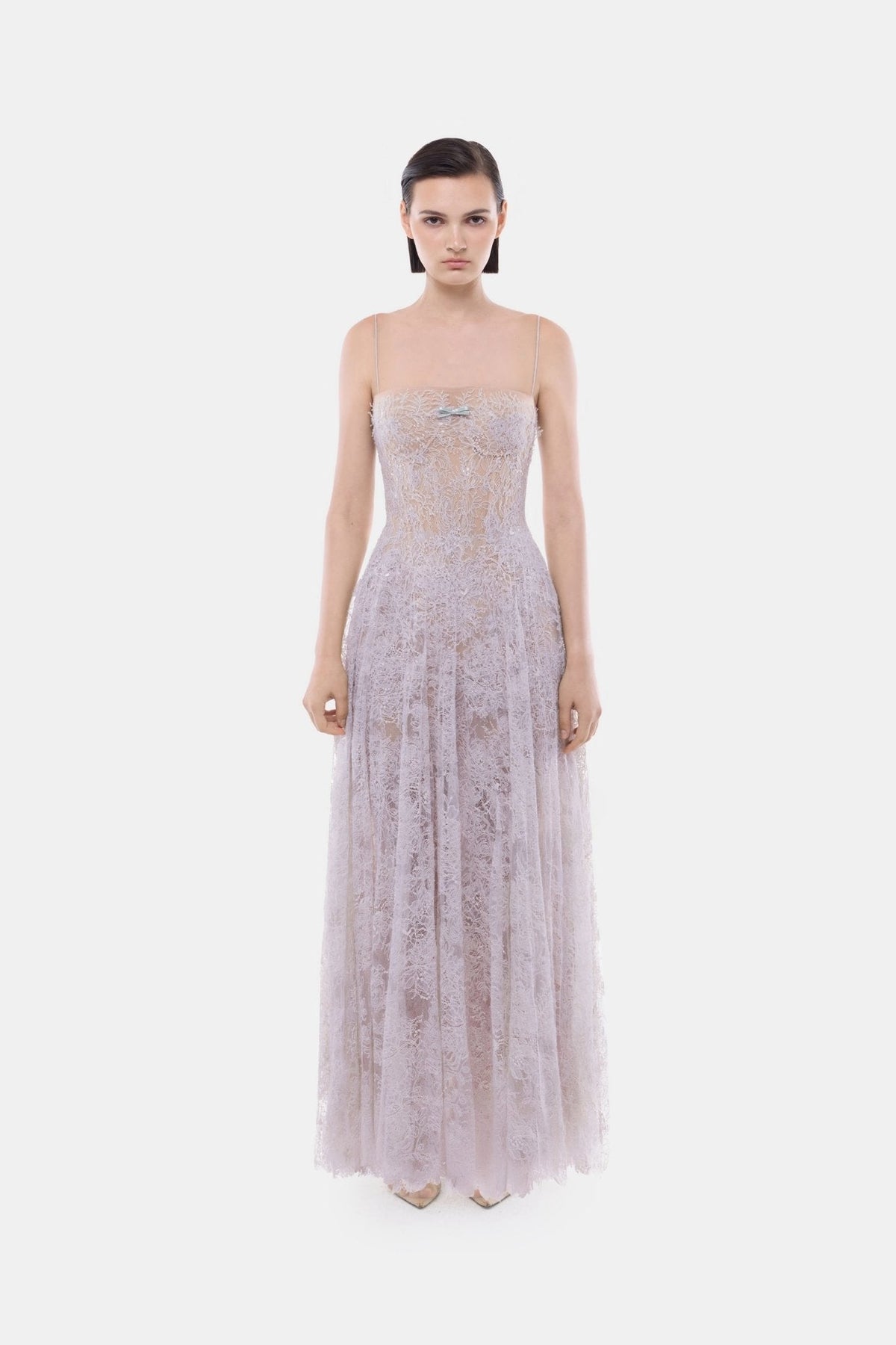 Violet Straight Neckline Pleat Maxi Dress by Montsand
