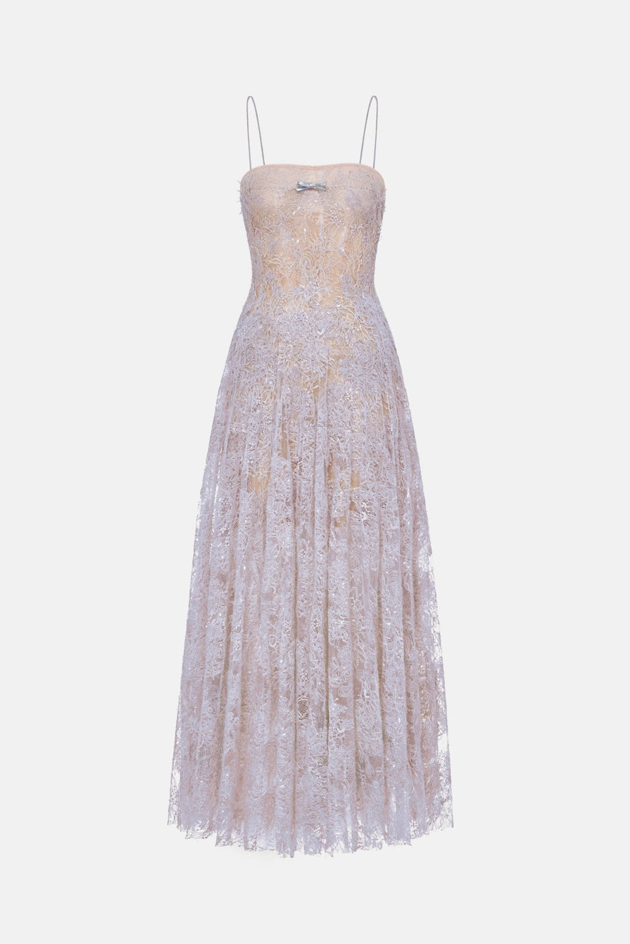Violet Straight Neckline Pleat Maxi Dress