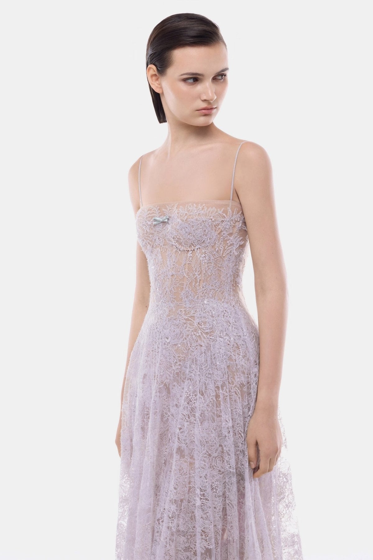 Violet Straight Neckline Pleat Maxi Dress by Montsand