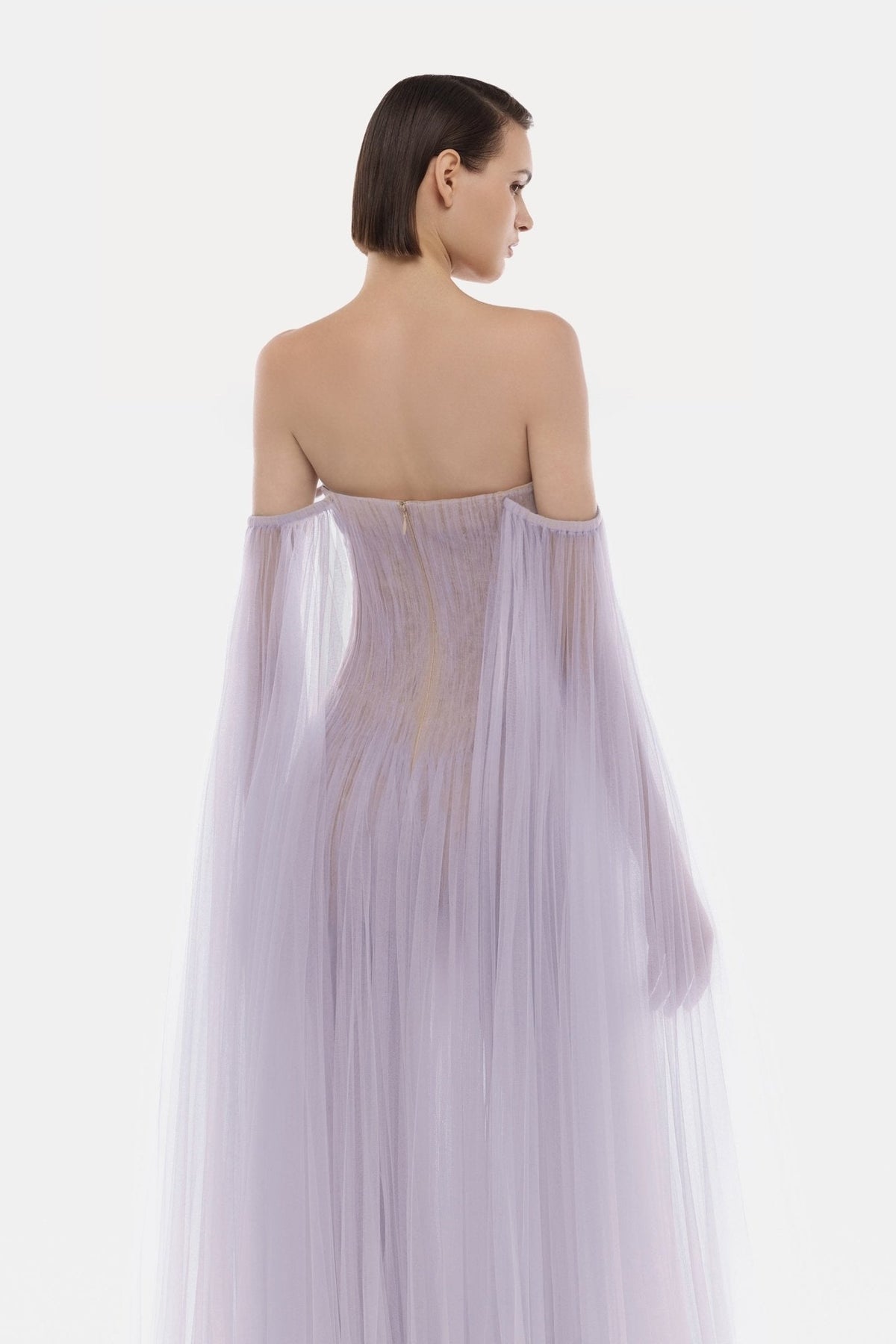 Violet Tulle Off-shoulder Midi Dress by Montsand