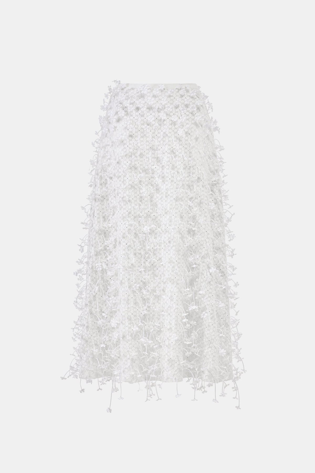 White 3D Floral Midi Skirt by Montsand