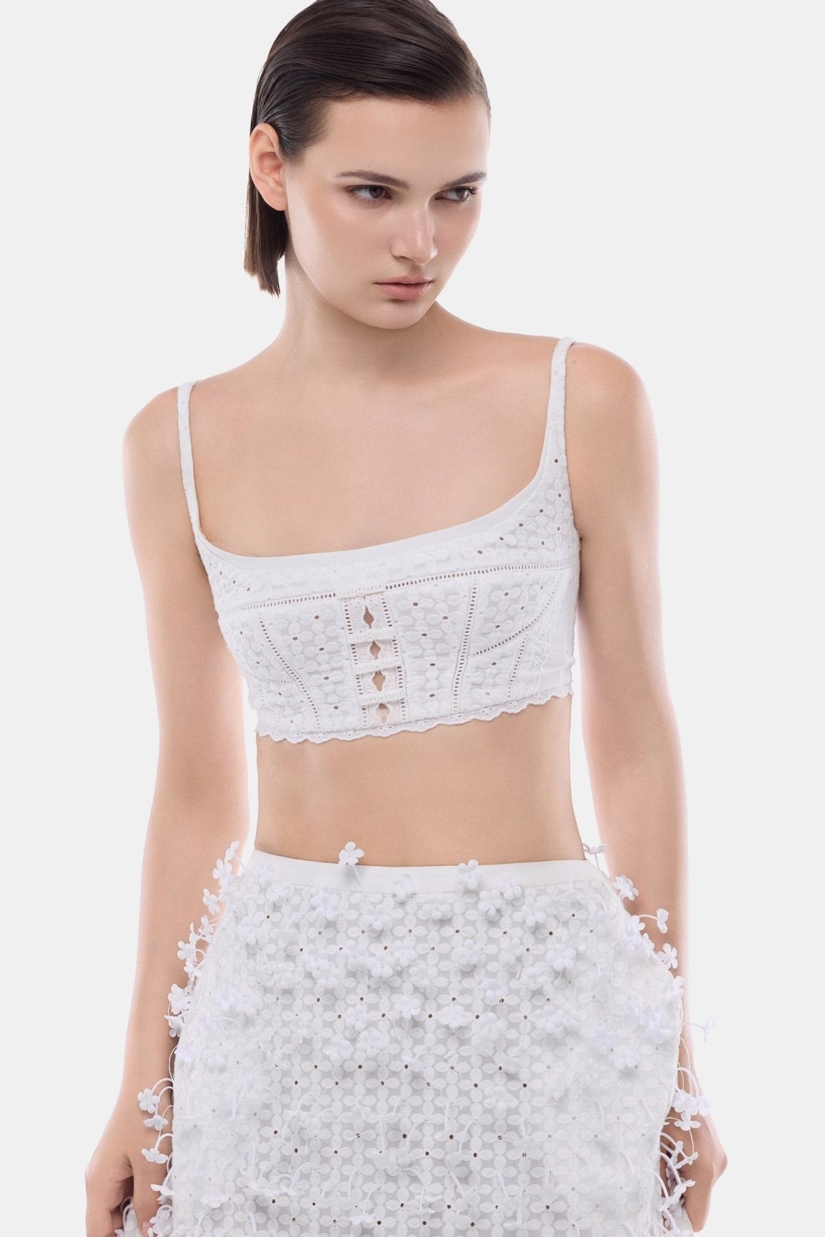 White 3D Floral Mini Skirt by Montsand