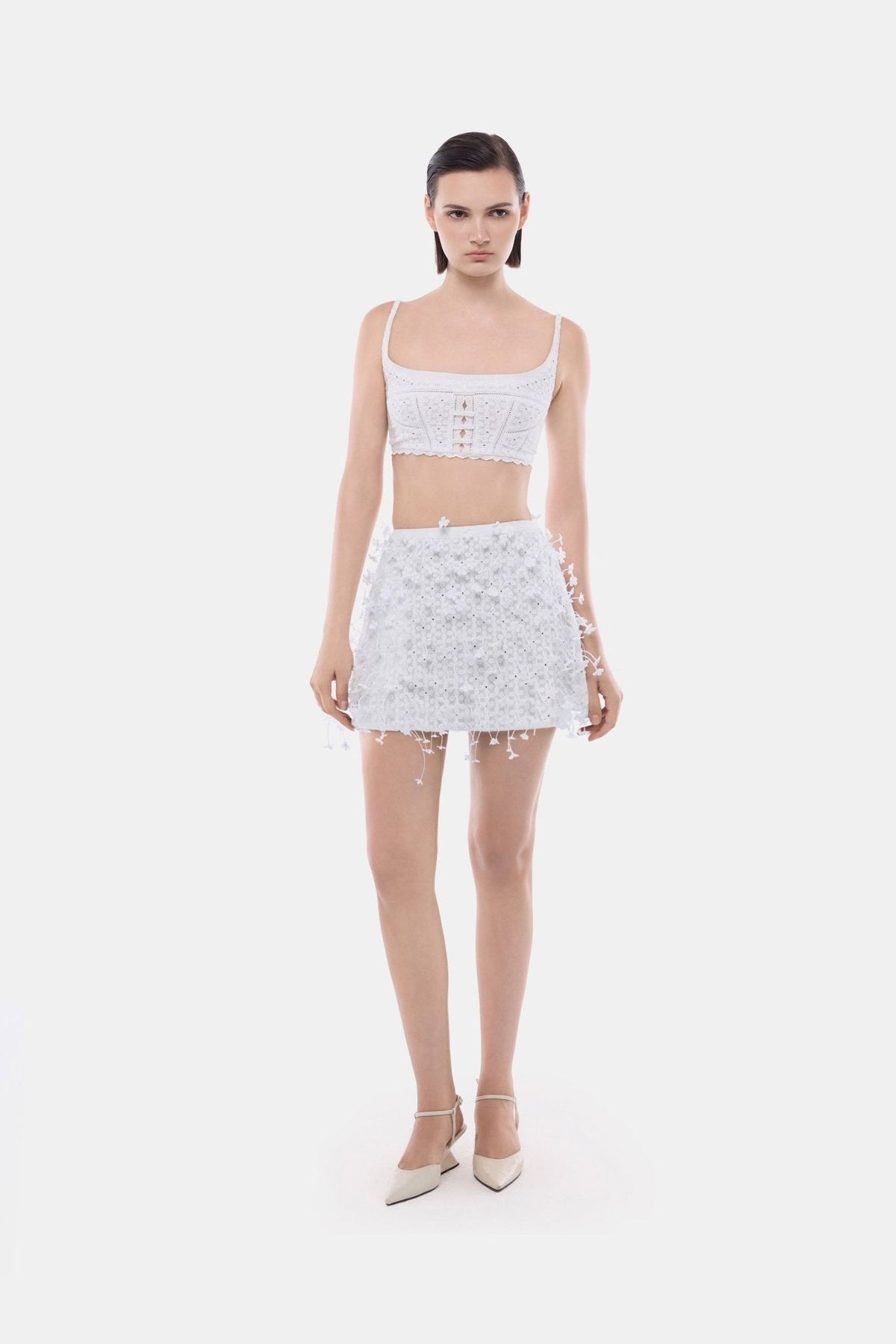 White 3D Floral Mini Skirt by Montsand
