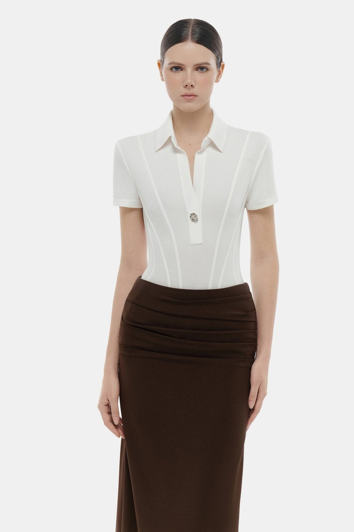 White Corset Polo Bodysuit by Montsand