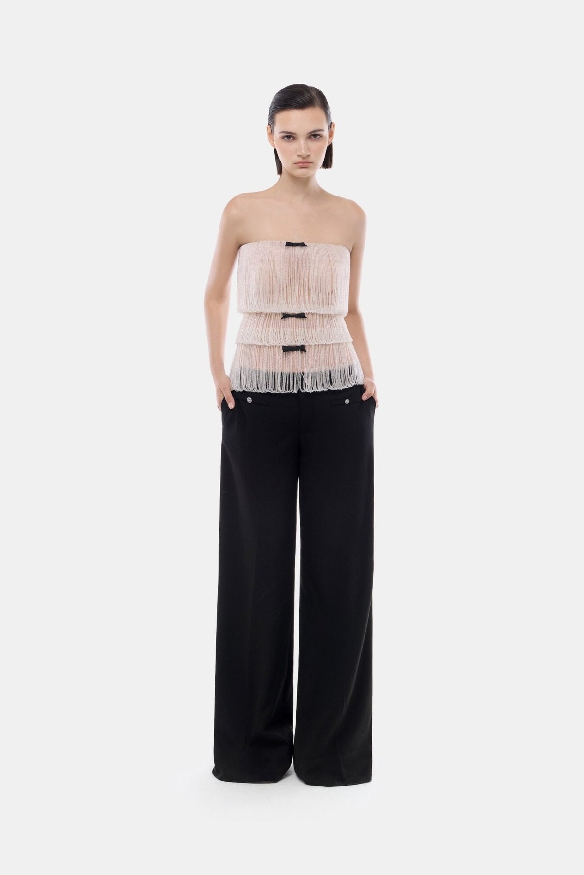 White Crystal Fringe Tube Top by Montsand