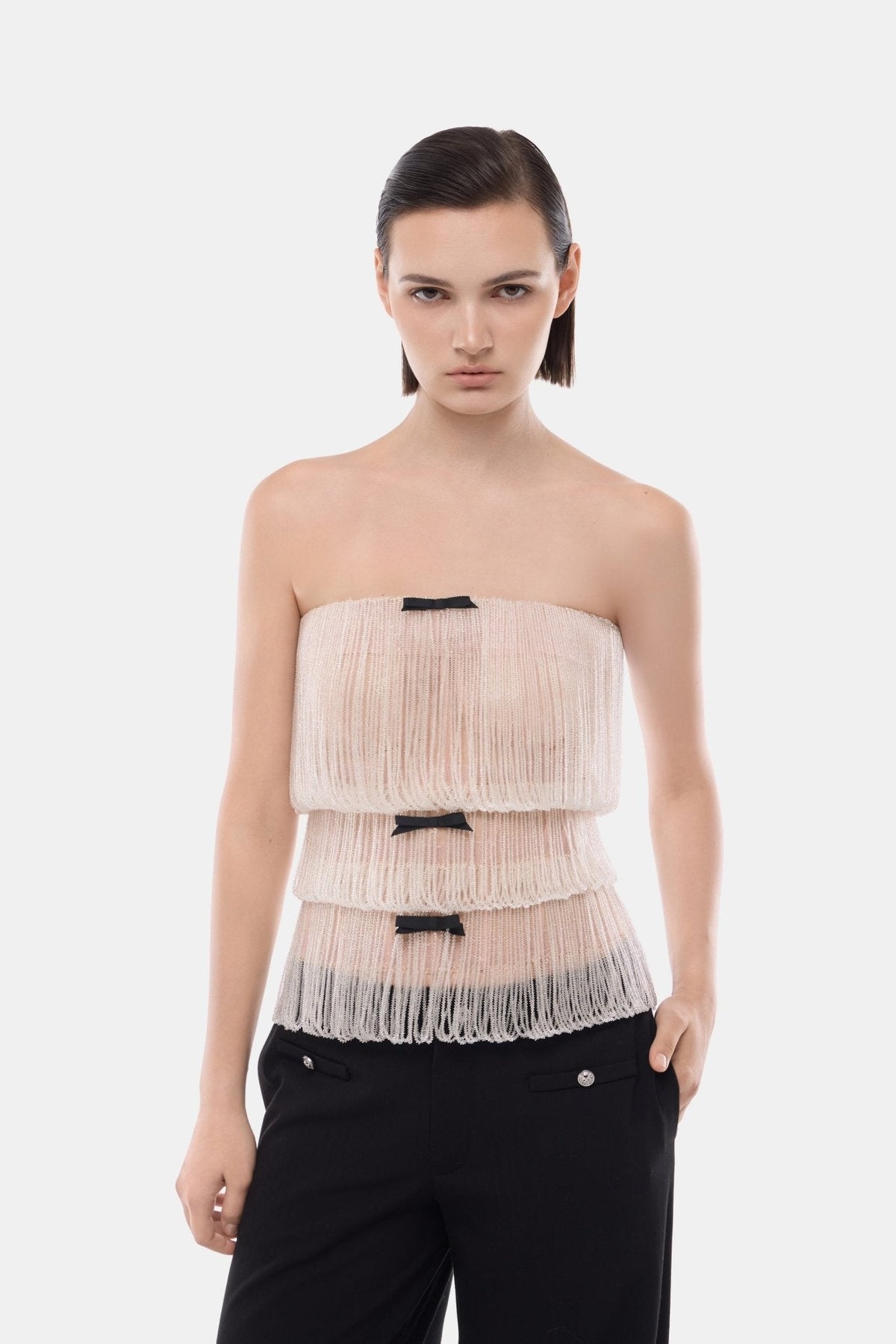 White Crystal Fringe Tube Top by Montsand