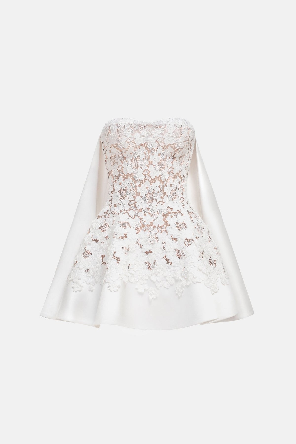 White Detachable Cape Skater Mini Dress by Montsand