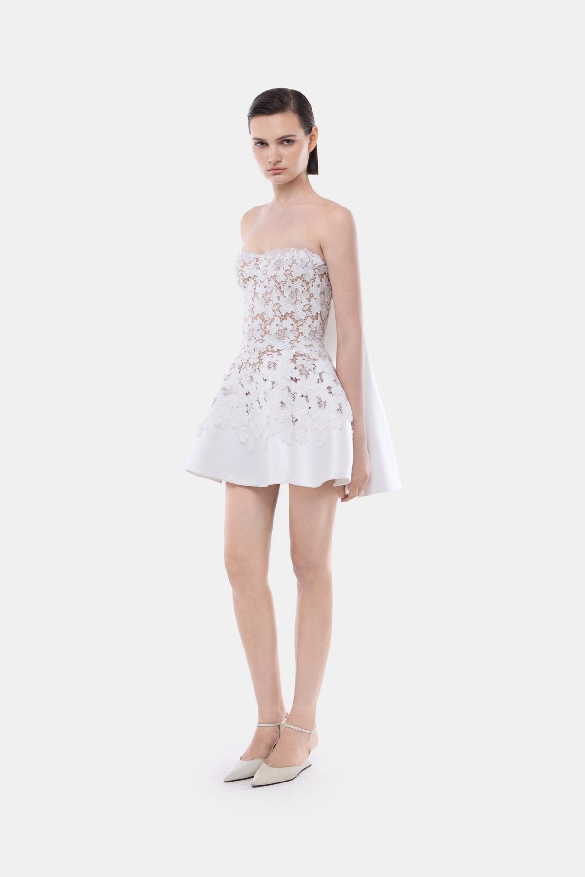 White Detachable Cape Skater Mini Dress by Montsand