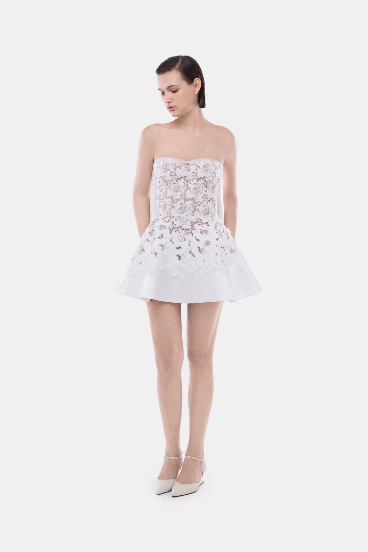 White Detachable Cape Skater Mini Dress by Montsand