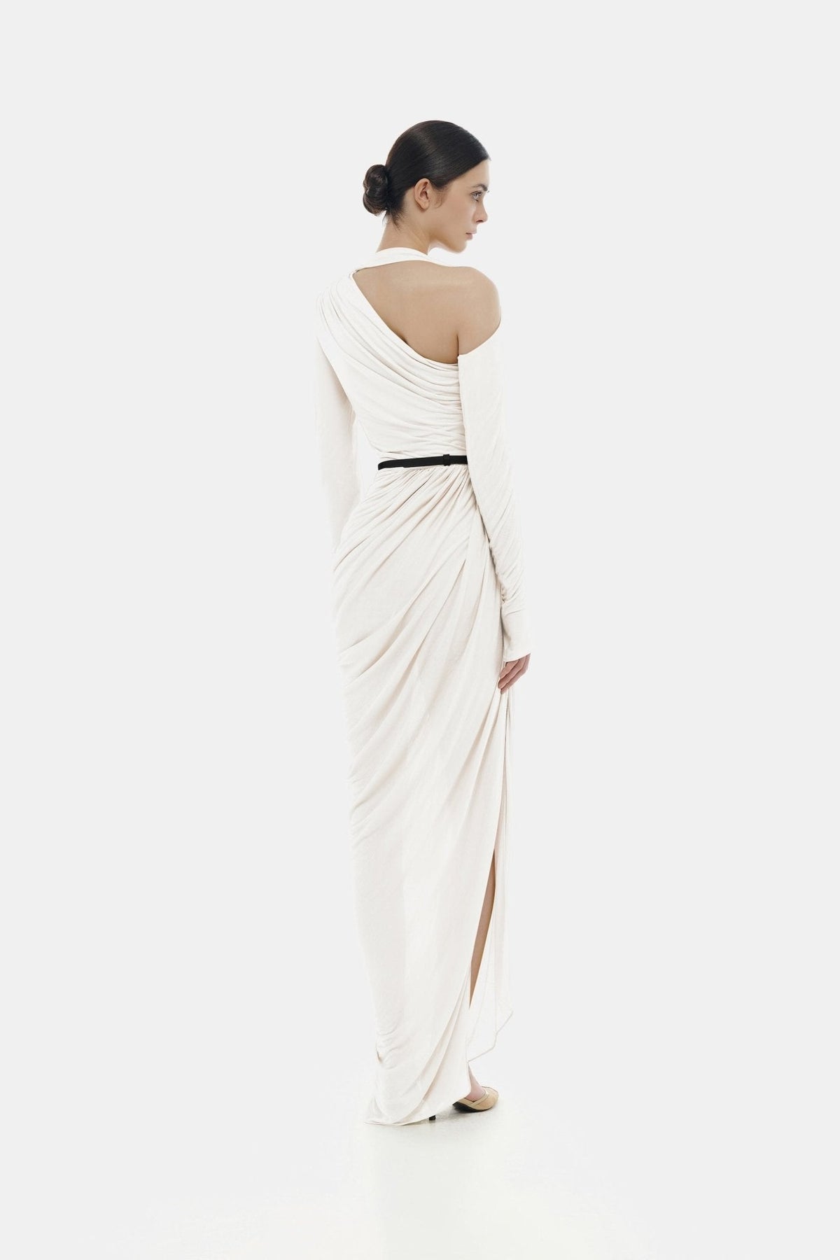 White Draped Asymmetric Maxi Dress by Montsand