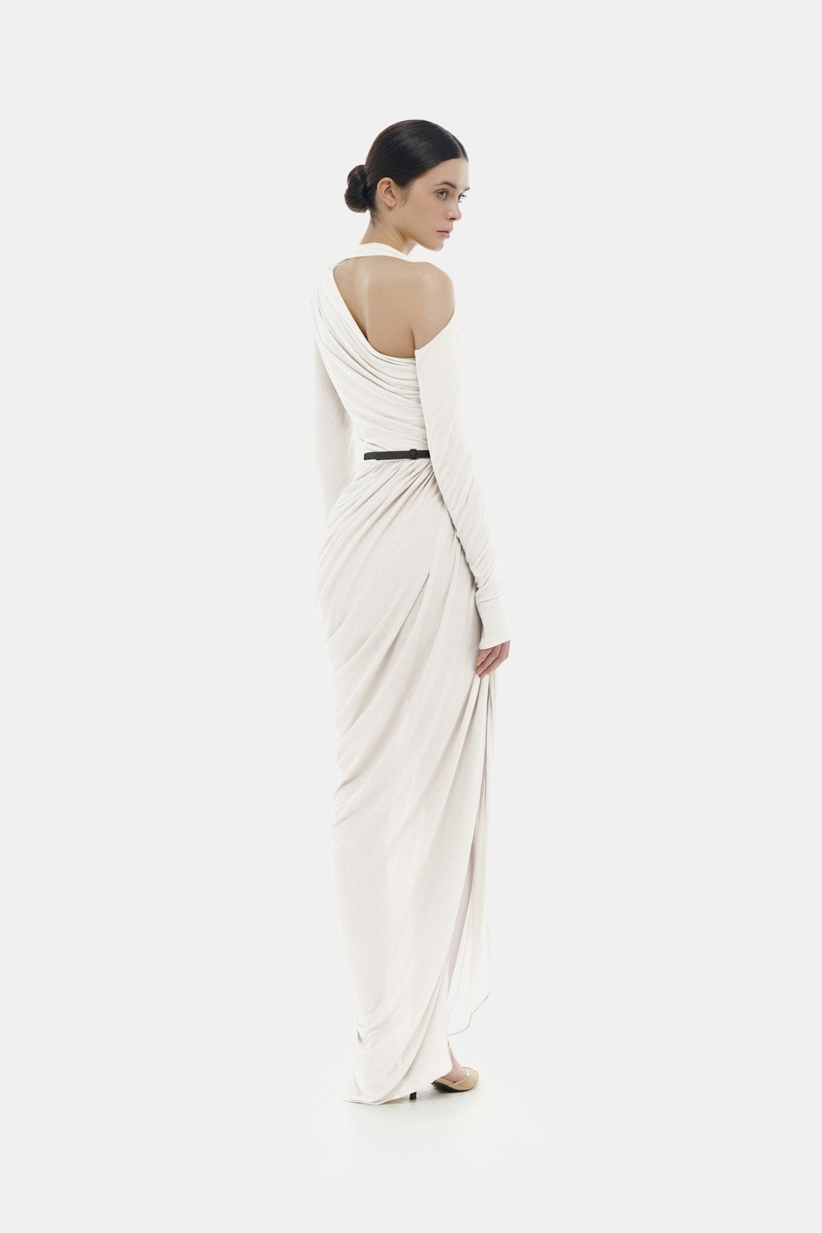 White Draped Asymmetric Maxi Dress by Montsand