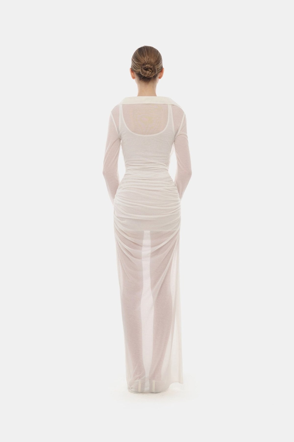 White Draped Ruched Jersey Dress by Montsand