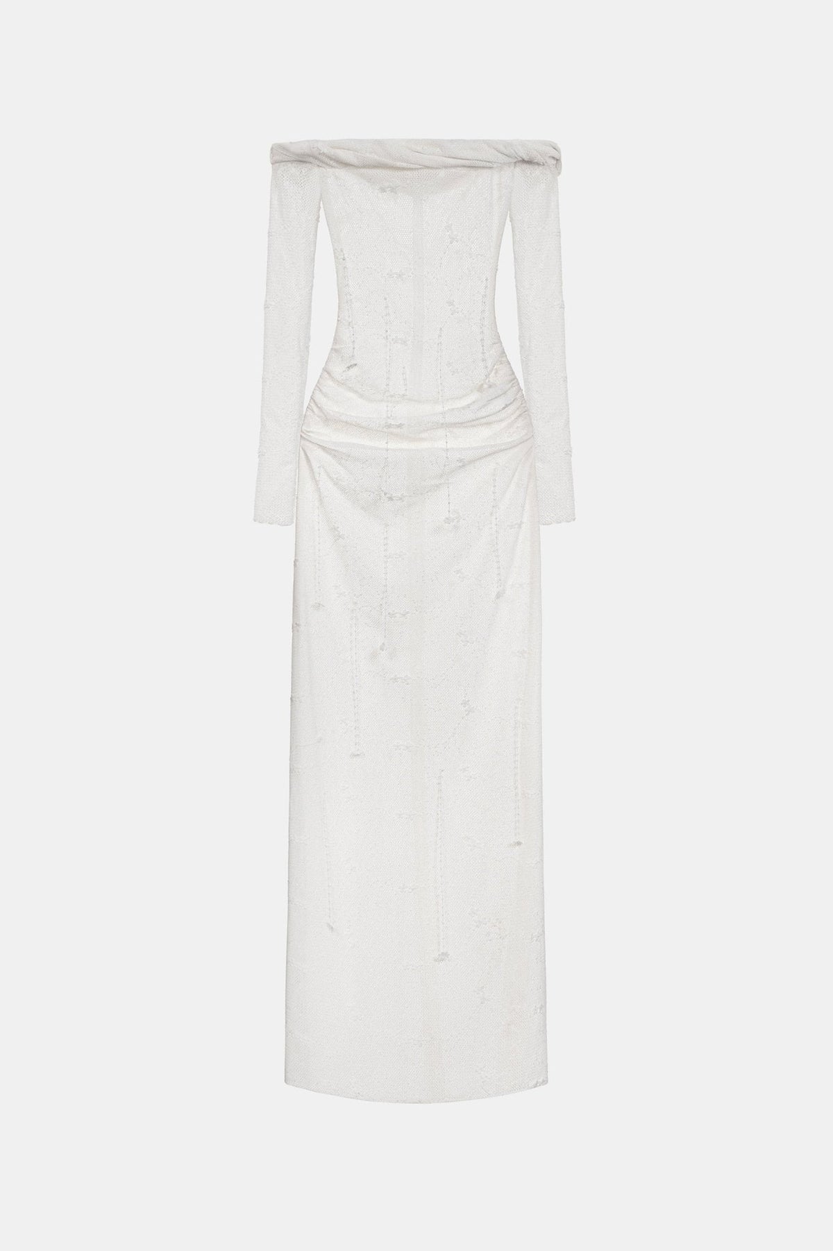 White Floral Beaded Off-shoulder Dress by Montsand
