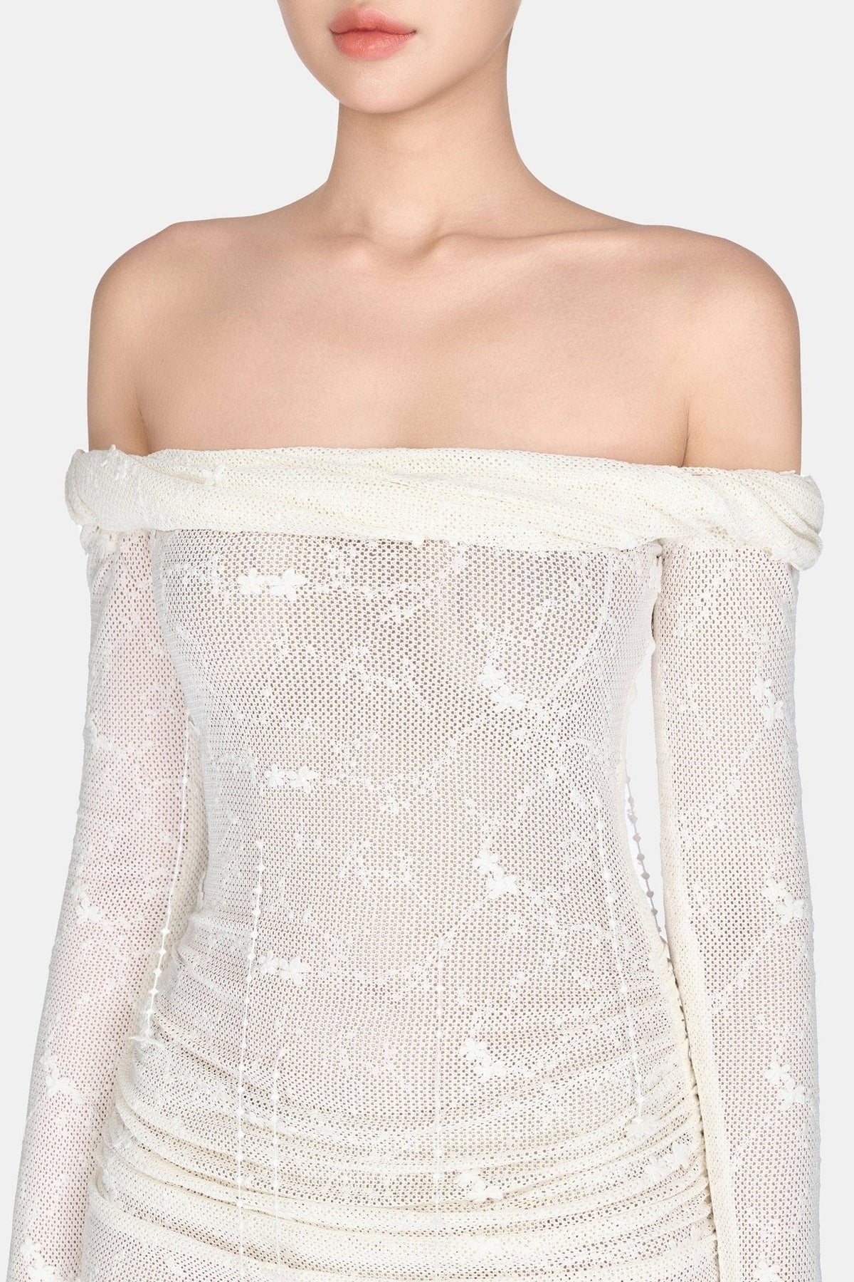 White Floral Beaded Off-shoulder Dress by Montsand