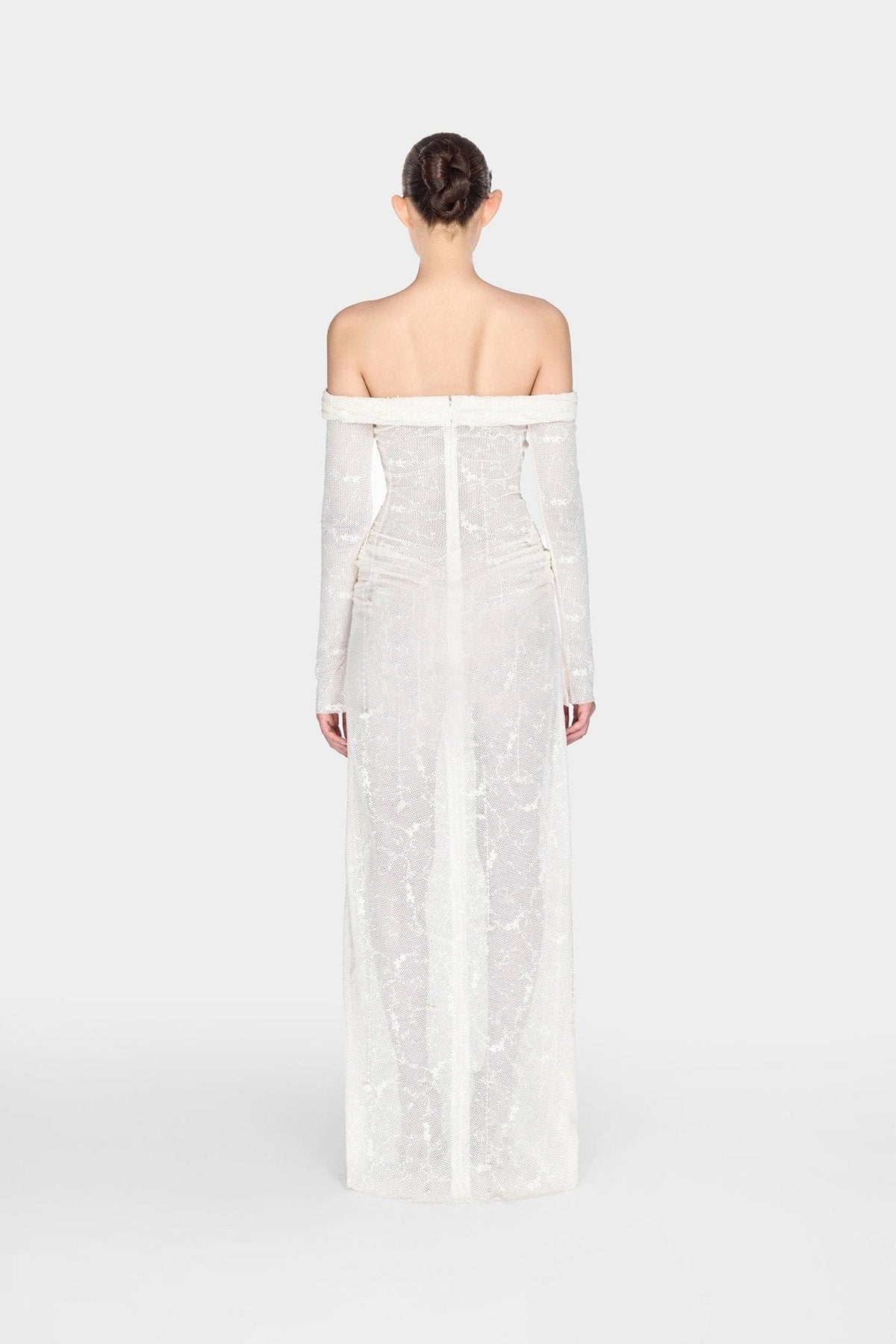 White Floral Beaded Off-shoulder Dress by Montsand