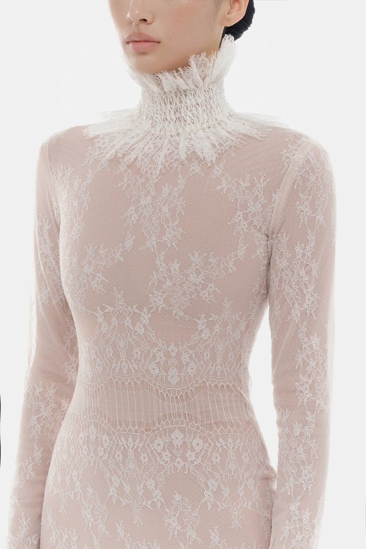 White Floral Lace Maxi Dress by Montsand