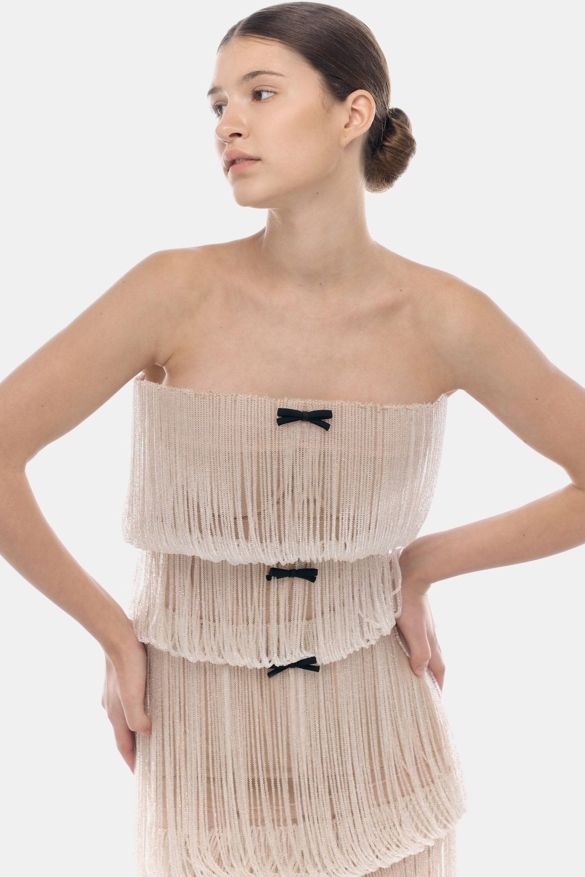White Fringe Tube Dress by Montsand