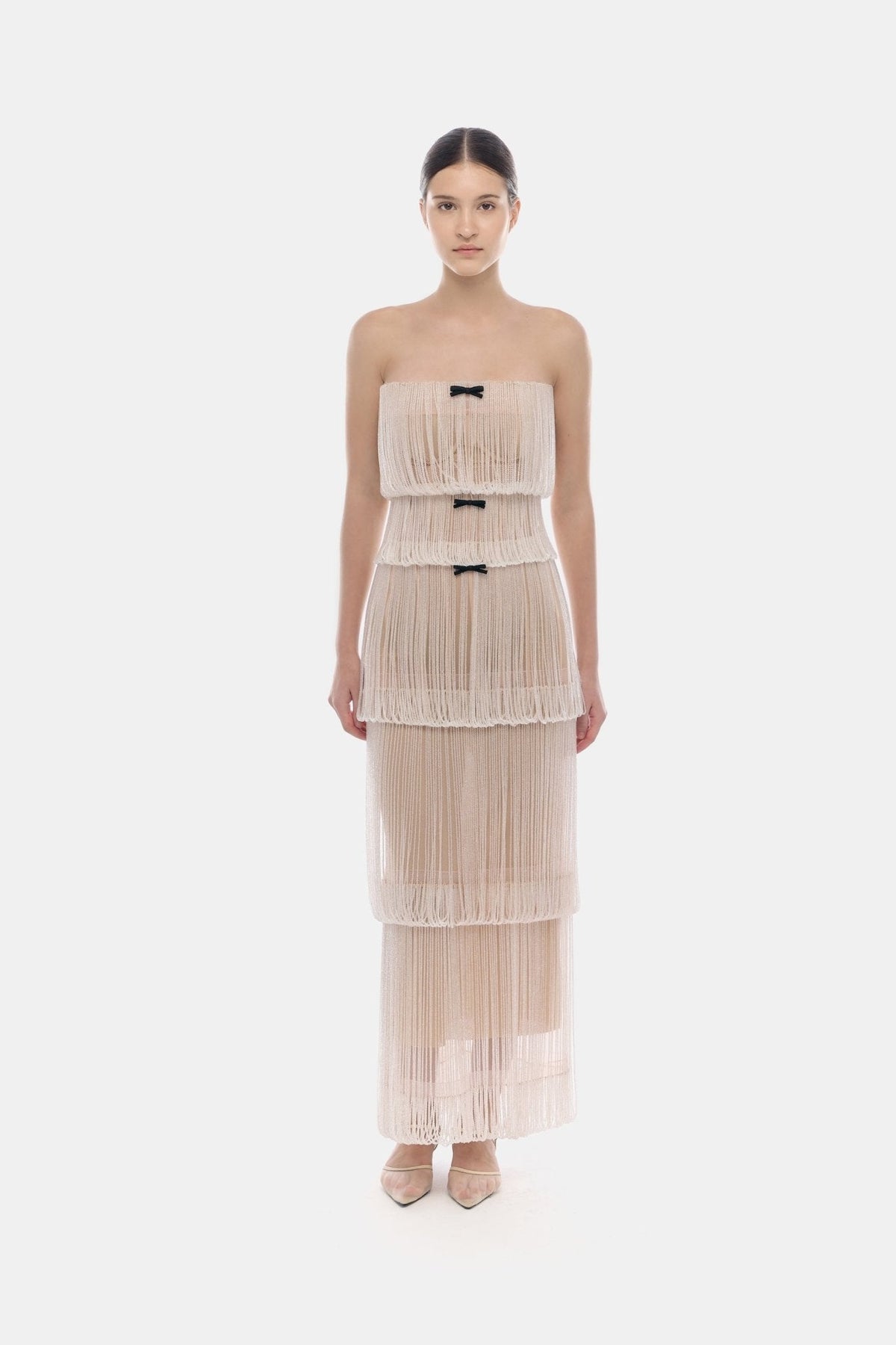 White Fringe Tube Dress by Montsand