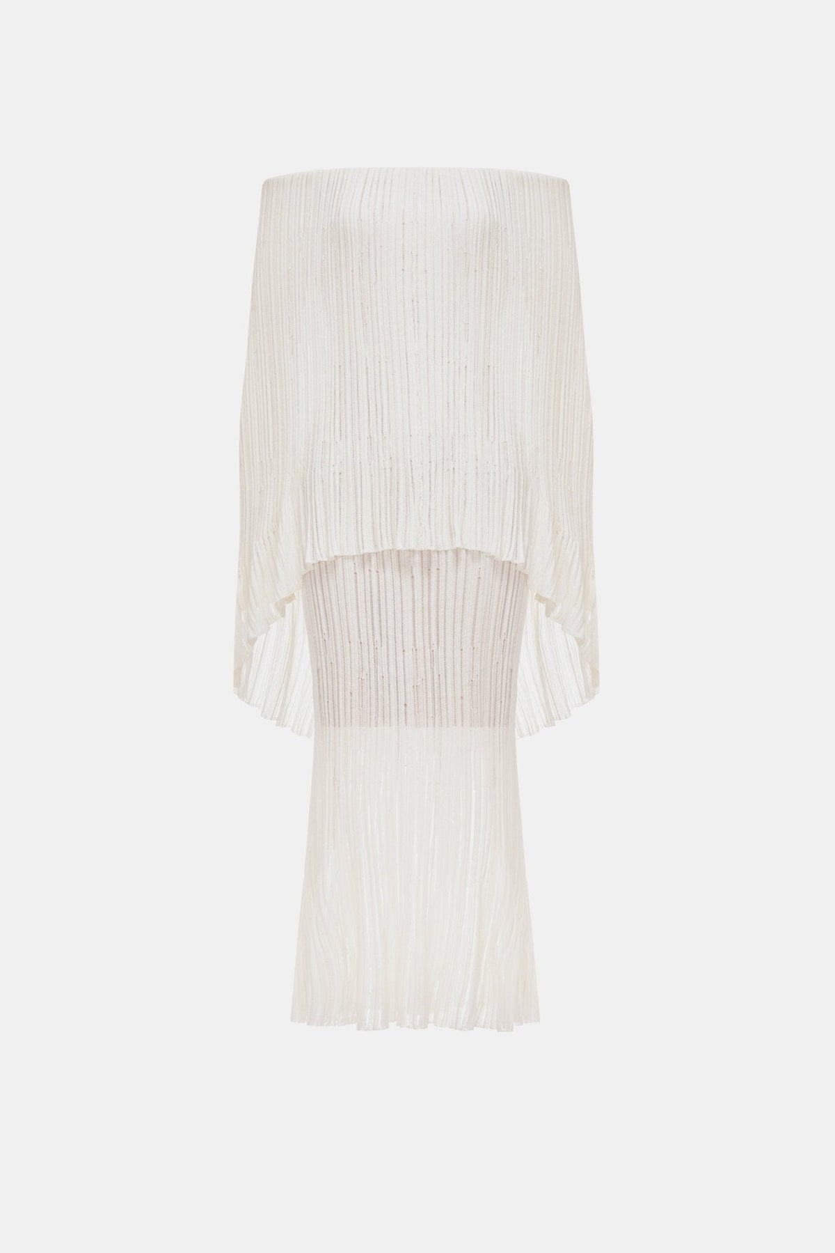 White Off-Shoulder Pleated Midi Dress by Montsand