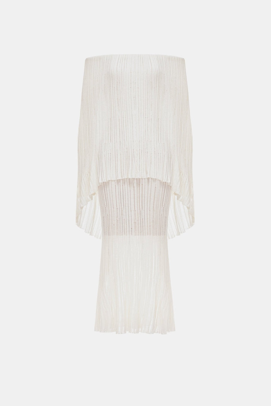 White Off-Shoulder Pleated Midi Dress