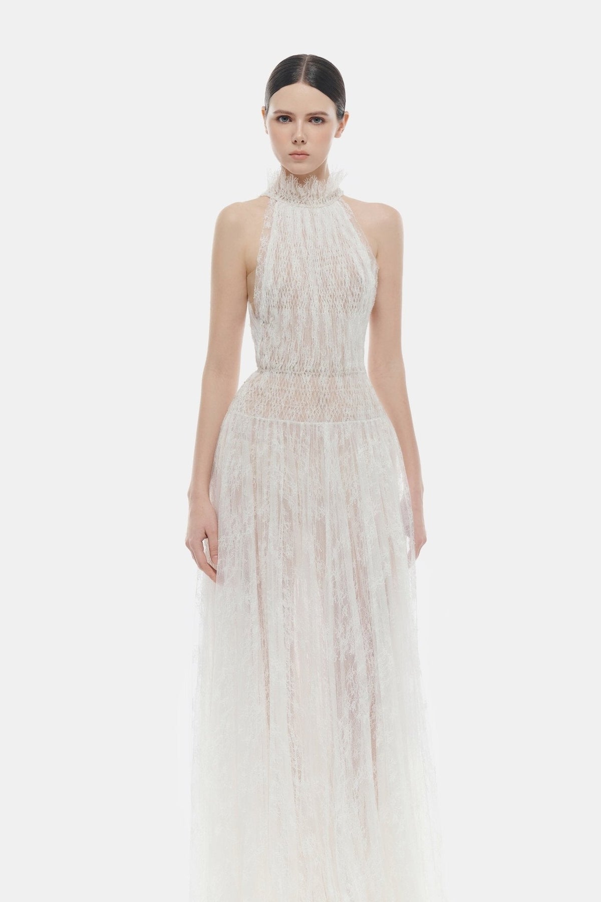 White Smocked Lace Maxi Dress by Montsand